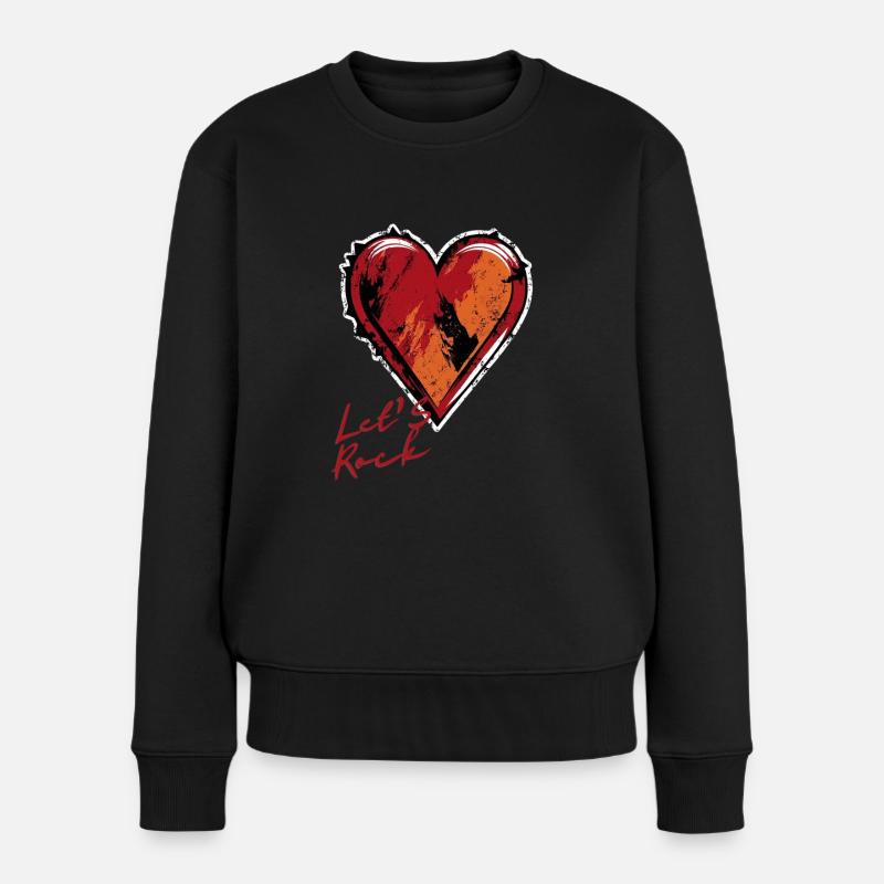 Herz - Lets Rock - Valentinstag und Freundschaft - Frauen Premium Bio Pullover - Schwarz