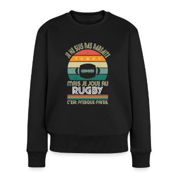Je ne suis pas parfaite mais je joue au rugby - Pull Premium bio Femme - noir - Devant - Julia (174cm)