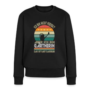 Ich bin nicht perfekt aber ich bin Gärtnerin - Frauen Premium Bio Pullover - Schwarz - Vorne - Julia (174cm)