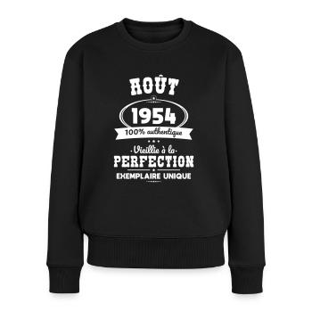 70-jähriges Jubiläum - August 1954 Perfektion - Frauen Premium Bio Pullover - Schwarz - Vorne - Julia (174cm)