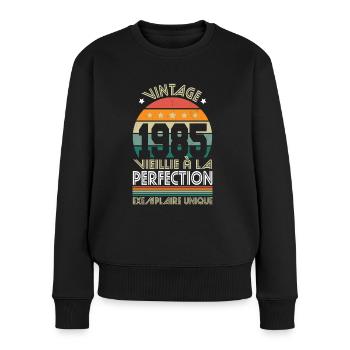 Anniversaire 40 ans - Vintage 1985 - Perfection - Pull Premium bio Femme - noir - Devant - Julia (174cm)