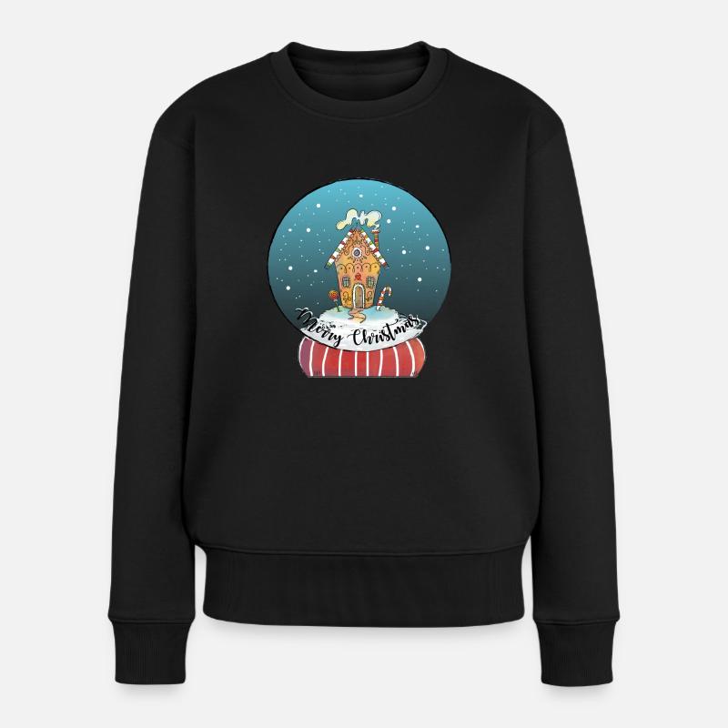 Schneekugel merry christmas - Frauen Premium Bio Pullover - Schwarz