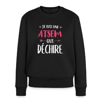 Je Suis Une ATSEM Qui Déchire - Pull Premium bio Femme - noir - Devant - Julia (174cm)