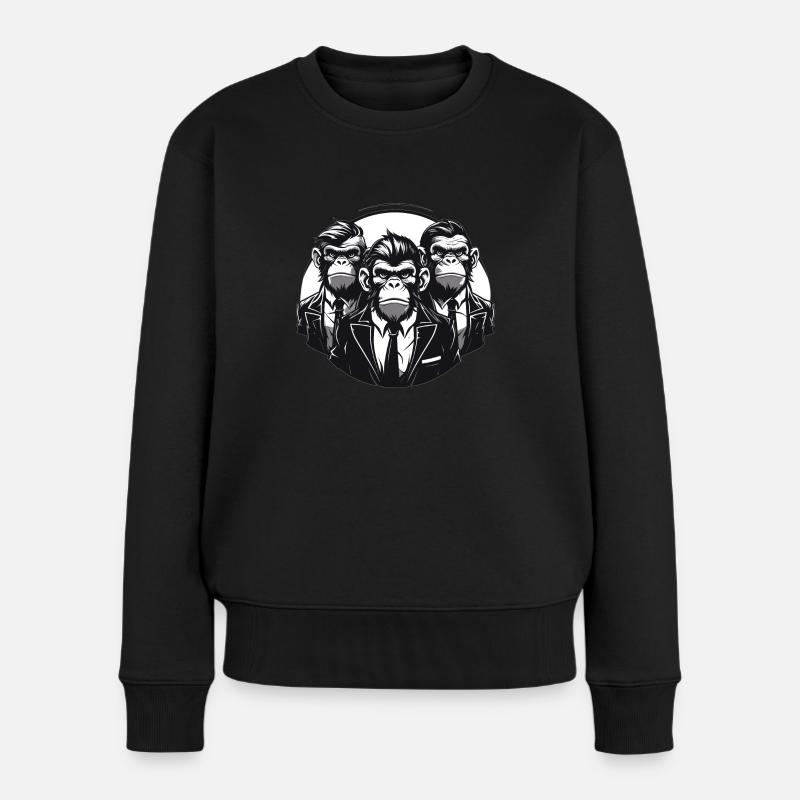 Die drei Affen im Anzug - Frauen Premium Bio Pullover - Schwarz