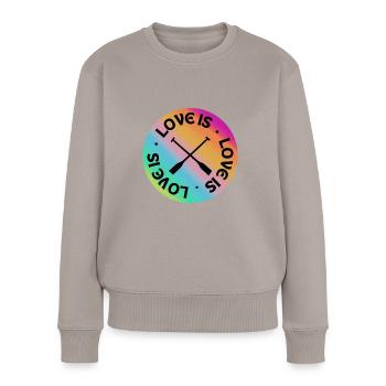 Aviron : L’amour est. - Pull Premium bio Femme - taupe - Devant - Julia (174cm)