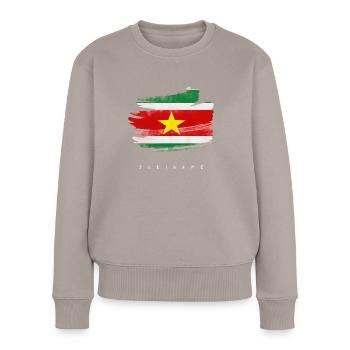 Suriname Drapeau surinamais Aquarelles - Pull Premium bio Femme - taupe - Devant - Julia (174cm)