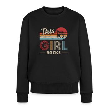 Cette fille rock batteur - Pull Premium bio Femme - noir - Devant - Julia (174cm)