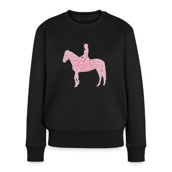 Cavalière cheval nuage de mots rose - Pull Premium bio Femme - noir - Devant - Julia (174cm)