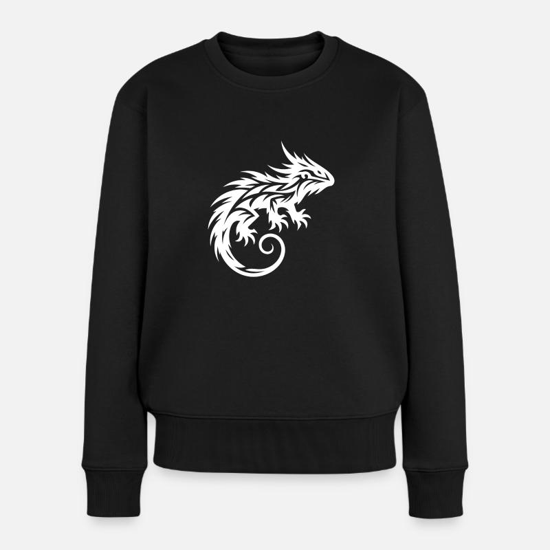 Struppiges Bartagame Tribal Drachen Tattoo - Frauen Premium Bio Pullover - Schwarz