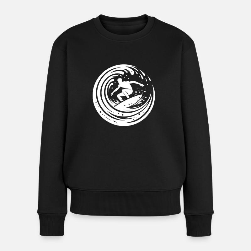 Sportlicher Surfer der in der Welle surft - Frauen Premium Bio Pullover - Schwarz