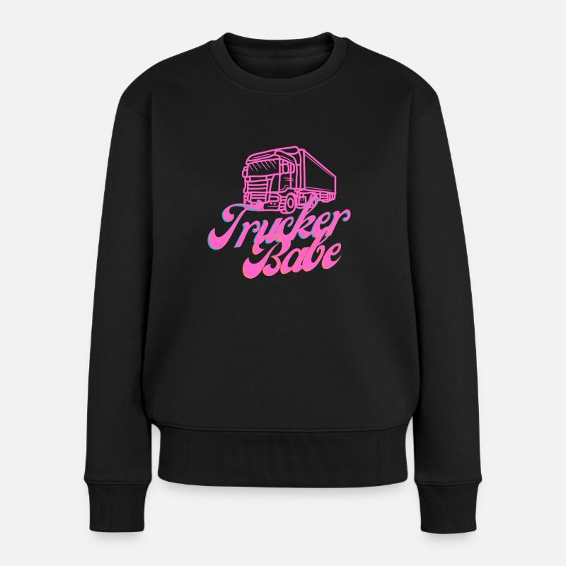 Trucker Babe LKW Fahrerin - Frauen Premium Bio Pullover - Schwarz
