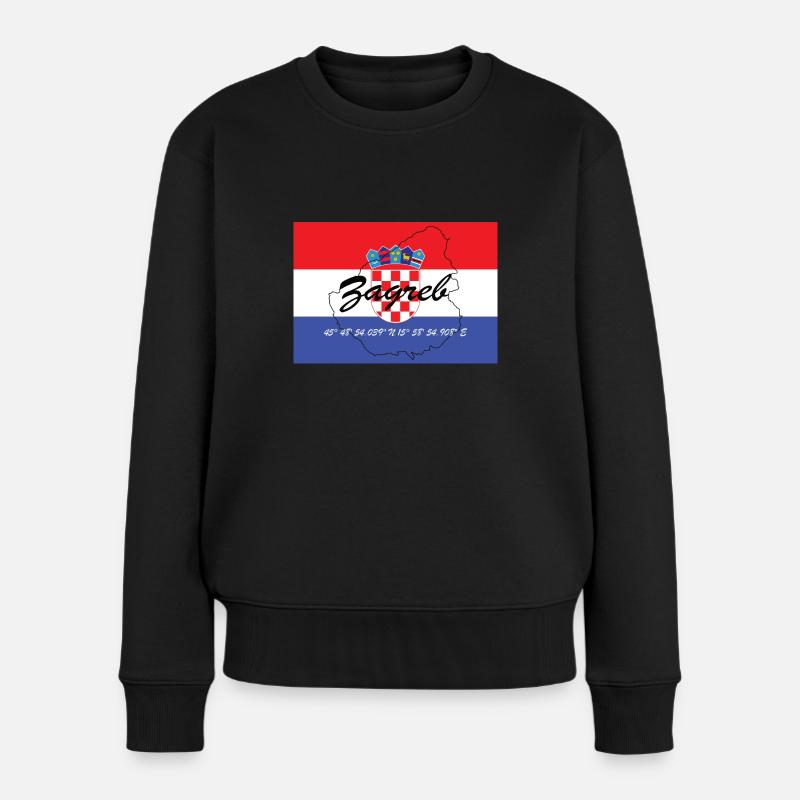 Zagreb - Hauptstadt mit GPS & Flagge - Frauen Premium Bio Pullover - Schwarz