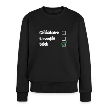 Célibataire - En couple - Balek V - Humour amour - Pull Premium bio Femme - noir - Devant - Julia (174cm)