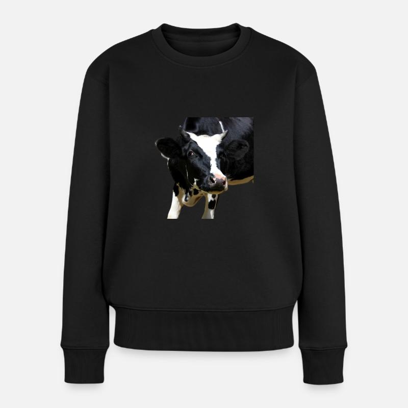 lustige Kuh Kuhkopf - Frauen Premium Bio Pullover - Schwarz