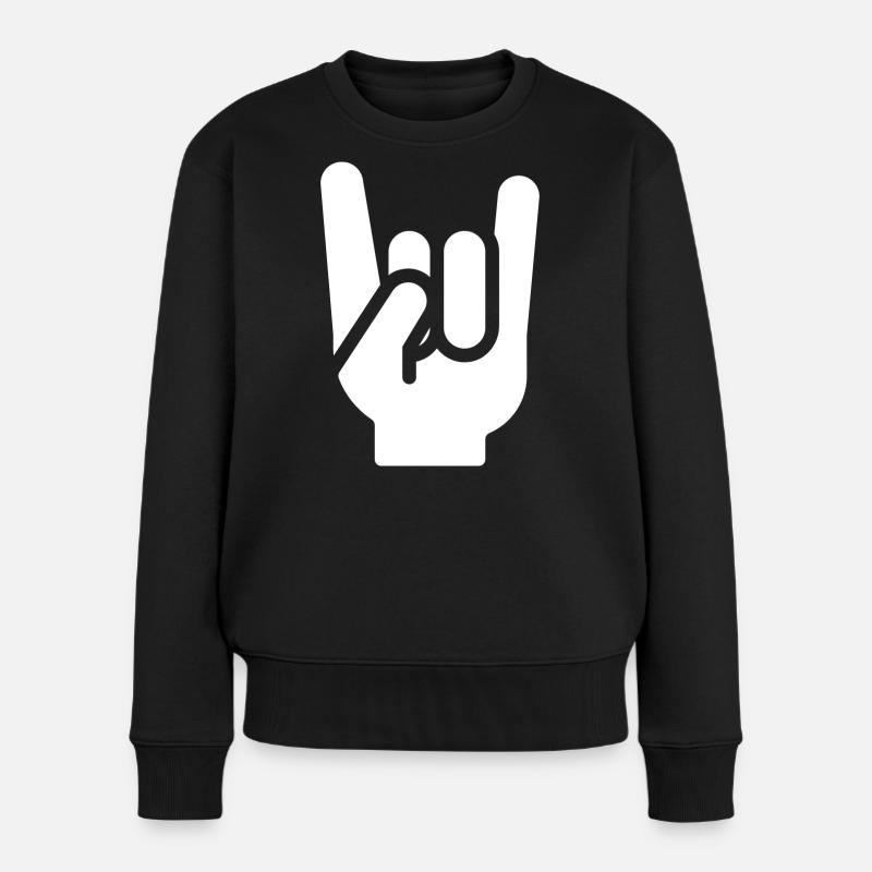 Heavy Metal Hand - Frauen Premium Bio Pullover - Schwarz
