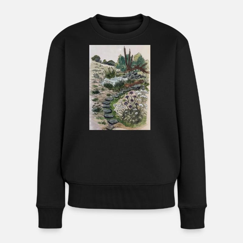Paysage avec sentier naturel et fleurs sauvages - Pull Premium bio Femme - noir
