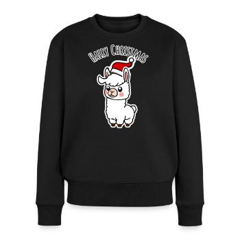 Niedliches Alpaka mit Zipfelmütze für die Festtage - Frauen Premium Bio Pullover - Schwarz - Vorne - Julia (174cm)