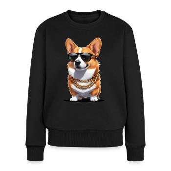 Cooler Corgi mit Sonnenbrille - Frauen Premium Bio Pullover - Schwarz - Vorne - Julia (174cm)