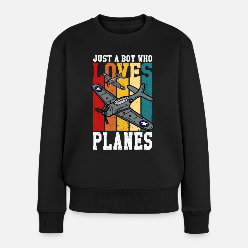 Nur ein Junge, der Flugzeuge liebt - Leidenschaft - Frauen Premium Bio Pullover - Schwarz
