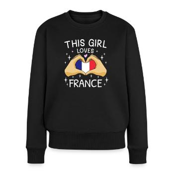 Drapeau de la France Cœur Drapeau français - Pull Premium bio Femme - noir - Devant - Julia (174cm)