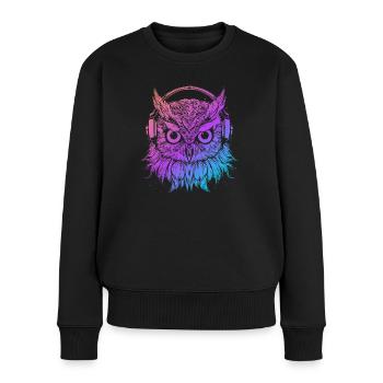 Eule Nachteule Techno Party Tier Kopfhörer DJ Rave - Frauen Premium Bio Pullover - Schwarz - Vorne - Julia (174cm)
