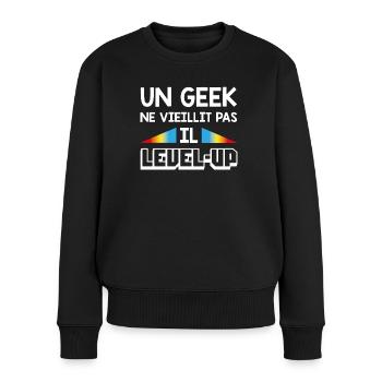 Un geek ne vieillit pas, il level-up - Pull Premium bio Femme - noir - Devant - Julia (174cm)