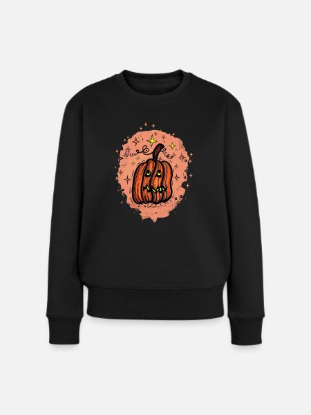 Kürbis mit Sternen 2 - Frauen Premium Bio Pullover - Schwarz