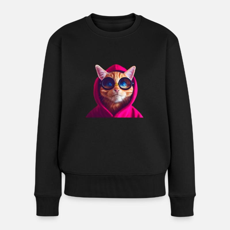 Ginger Cute Cat en sweat à capuche coloré avec lunettes - Pull Premium bio Femme - noir