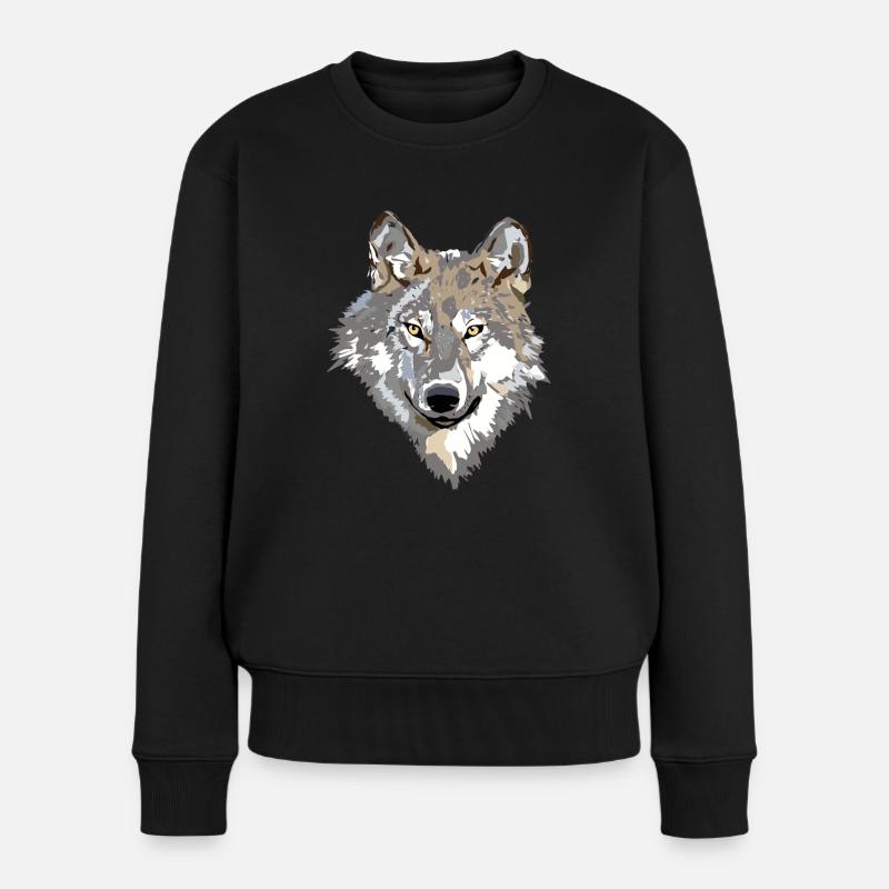 Wolf - Frauen Premium Bio Pullover - Schwarz