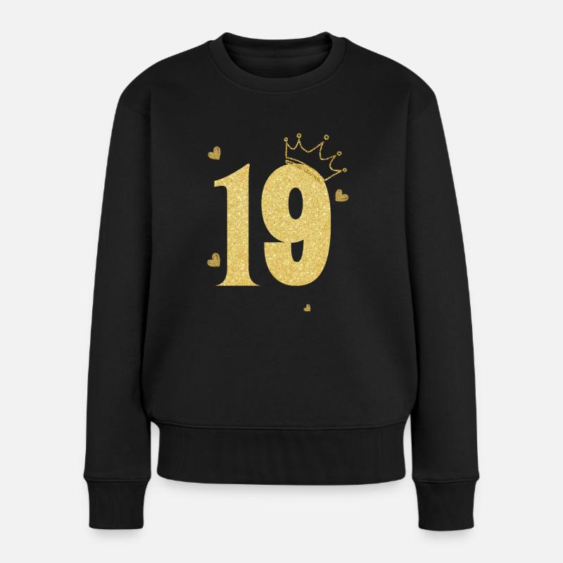 Goldene Krone zum 19-jährigen Jubiläum - Frauen Premium Bio Pullover - Schwarz