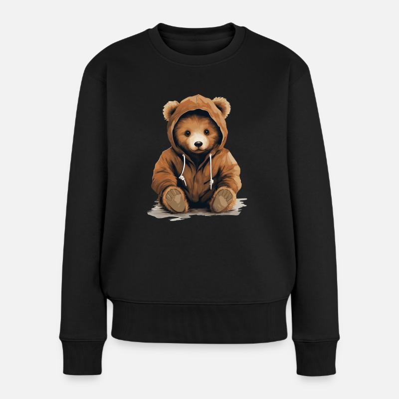 cooler Teddy mit Kaputze - Frauen Premium Bio Pullover - Schwarz