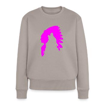 Indien et Loup T-shirt SPORT Cadeau D'Anniveesaire - Pull Premium bio Femme - taupe - Devant - Julia (174cm)