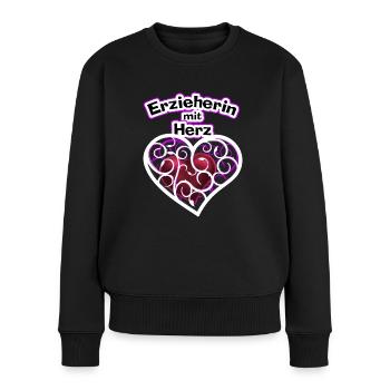 Erzieherin mit Herz - Frauen Premium Bio Pullover - Schwarz - Vorne - Julia (174cm)