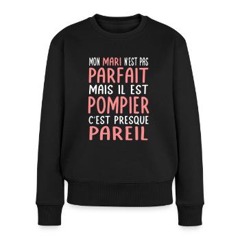Mon mari n'est pas parfait mais il est pompier - Pull Premium bio Femme - noir - Devant - Julia (174cm)