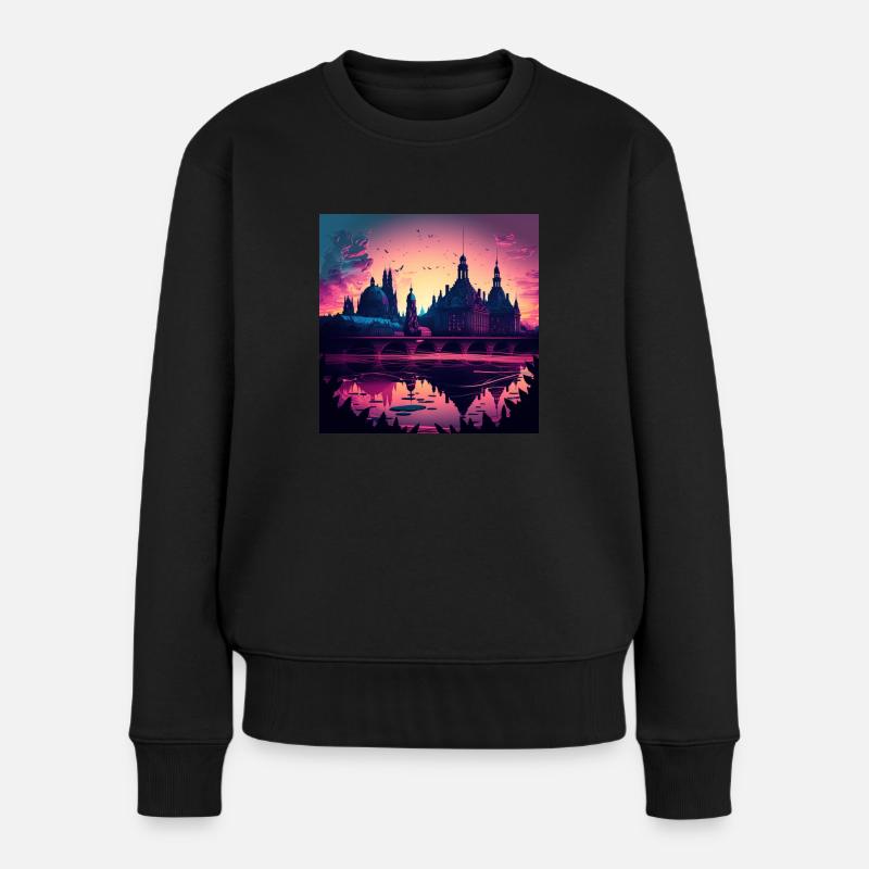 Skyline Dresden - Frauen Premium Bio Pullover - Schwarz