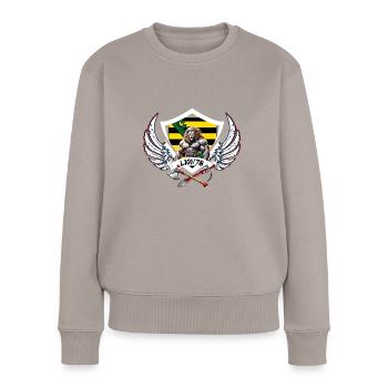 Logo - Frauen Premium Bio Pullover - Taupe - Vorne - Julia (174cm)