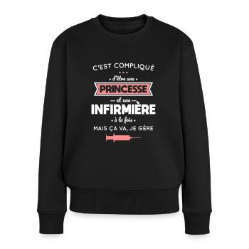 Compliqué d'être une princesse et une infirmière - Pull Premium bio Femme - noir - Devant - Julia (174cm)