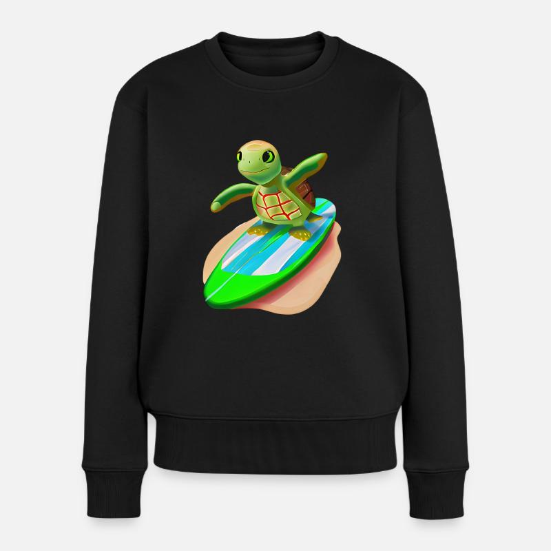 Surfende Schildkröte - Frauen Premium Bio Pullover - Schwarz