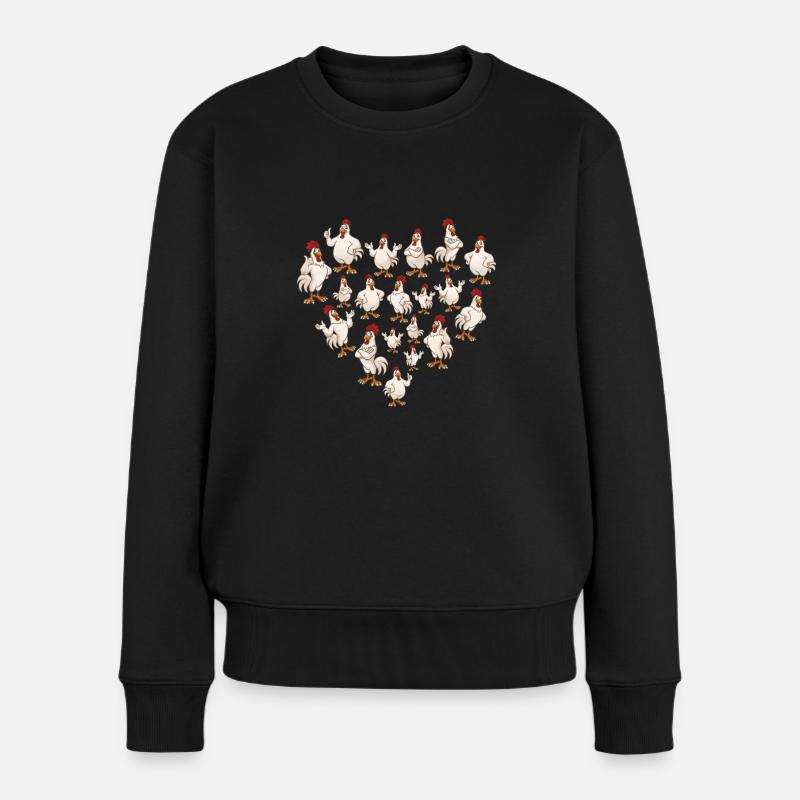 Herz Huhn Hühner - Frauen Premium Bio Pullover - Schwarz