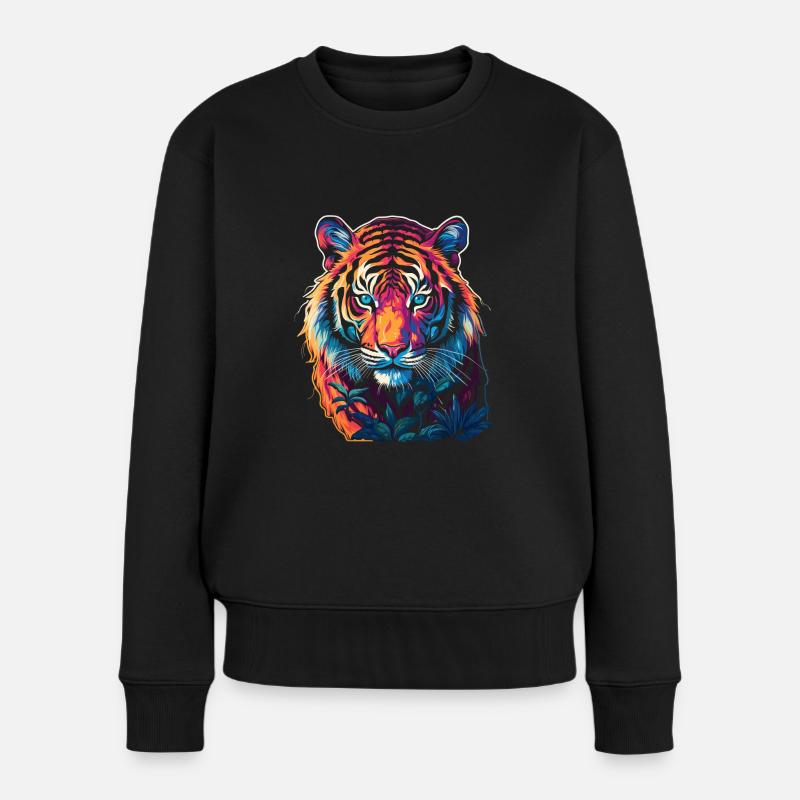 Tiger im Neon-Look - close up - Frauen Premium Bio Pullover - Schwarz