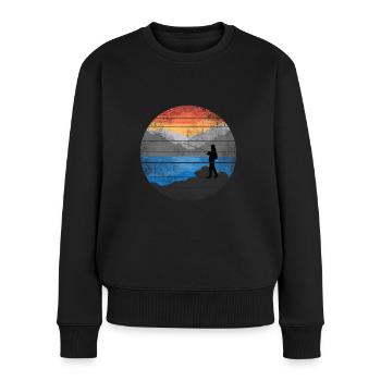 Angler angelt im See mit Berge bei Sonnenaufgang - Frauen Premium Bio Pullover - Schwarz - Vorne - Julia (174cm)