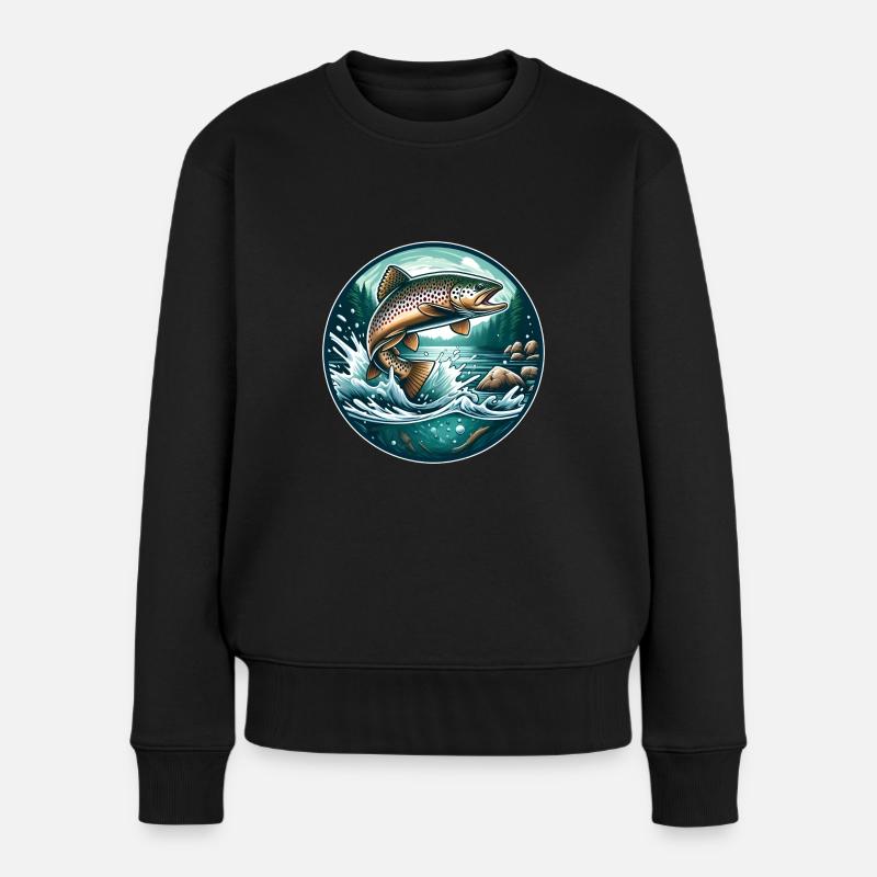 Bachforelle Forelle Regebogenforelle Angeln Fisch - Frauen Premium Bio Pullover - Schwarz