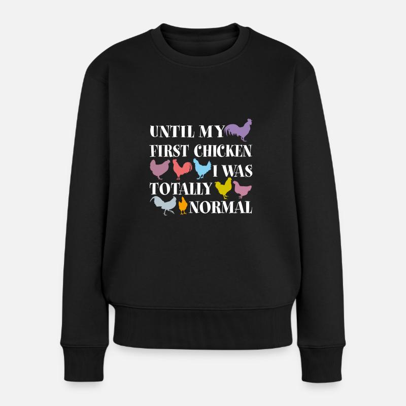 Hühnersilhouetten und Hühnerspruch - Frauen Premium Bio Pullover - Schwarz