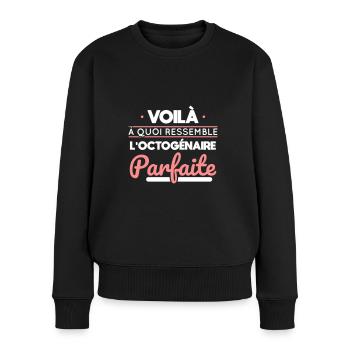 Anniversaire 80 ans - Octogénaire parfaite - Pull Premium bio Femme - noir - Devant - Julia (174cm)