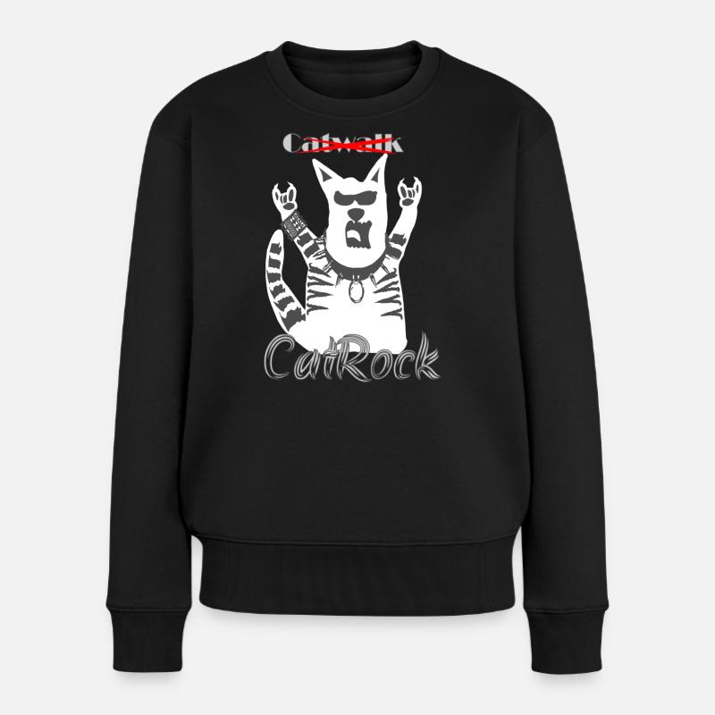 Witzige Katze Pommesgabel Heavy Metal - Frauen Premium Bio Pullover - Schwarz