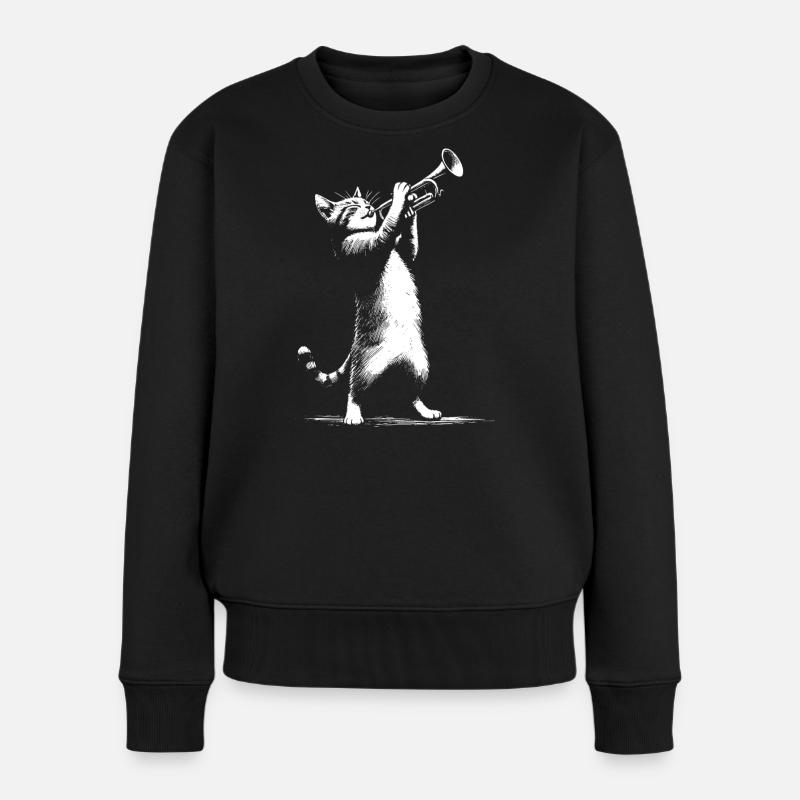 Chat avec trompette - Pull Premium bio Femme - noir