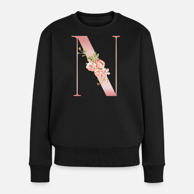 Lettrine N Florale Rose Doux - Pull Premium bio Femme - noir