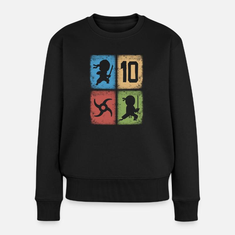 Ninjas 10. Geburtstag Kinder 10 Jahre alt Ninja - Frauen Premium Bio Pullover - Schwarz
