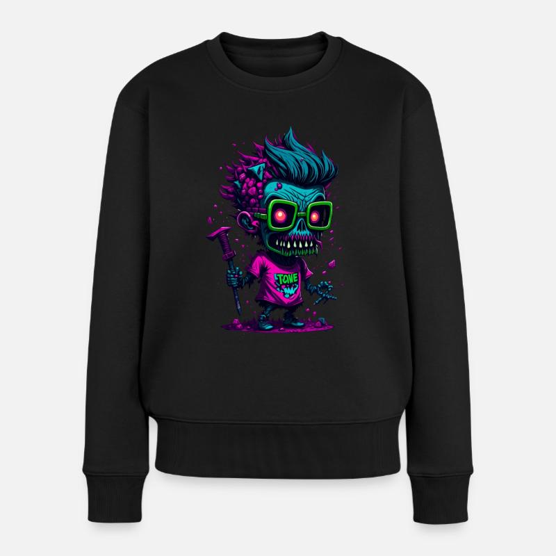 Bunter cooler Zombie - Frauen Premium Bio Pullover - Schwarz