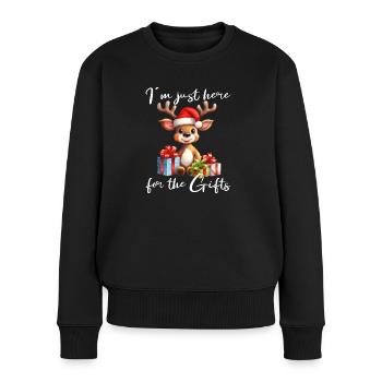 I`m just here for the Gifts - Frauen Premium Bio Pullover - Schwarz - Vorne - Julia (174cm)